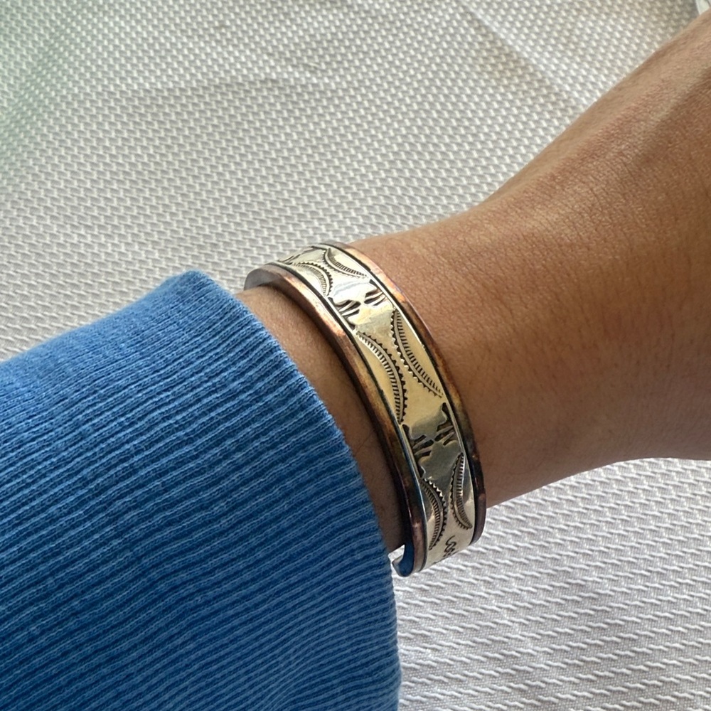 Native American Western Sterling Silver Copper Cuff